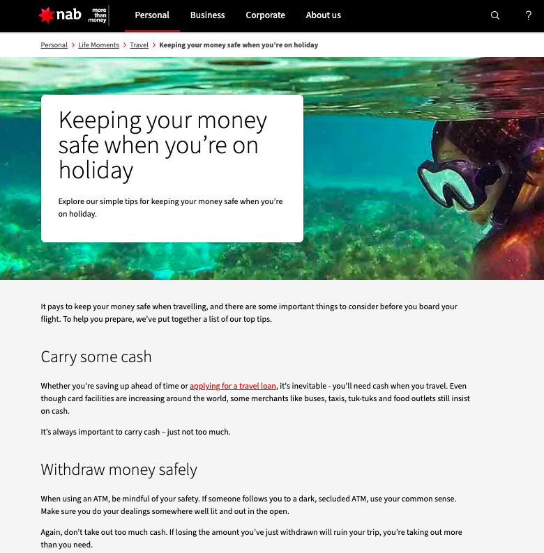 An NAB blog about keeping your money safe on holiday