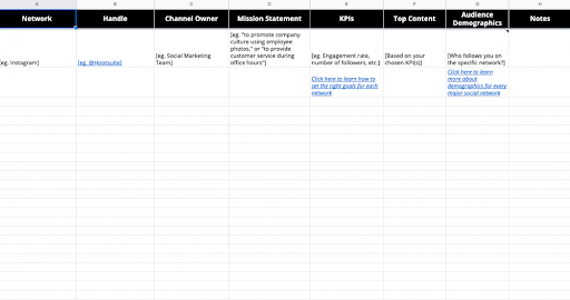 social media audit spreadsheet example