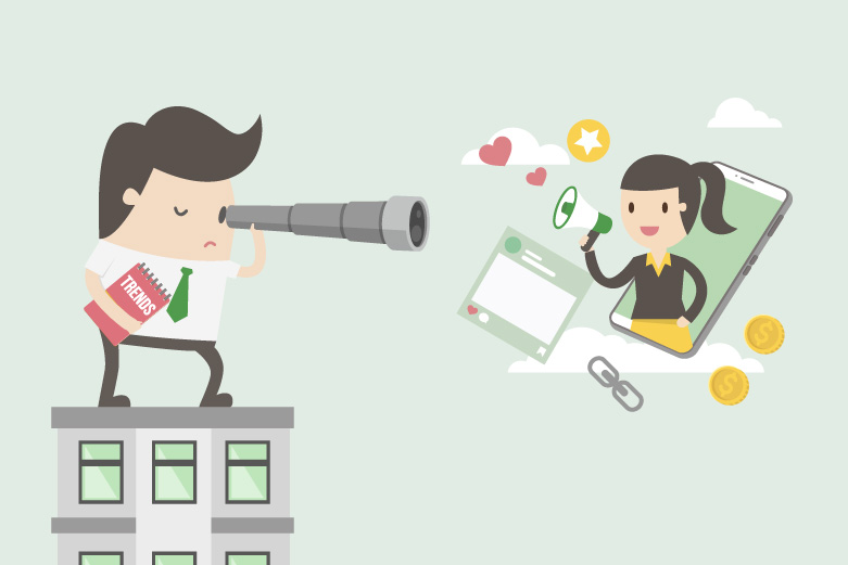 Affiliate Marketing Trends in 2025 with a woman popping out of a smart phone.